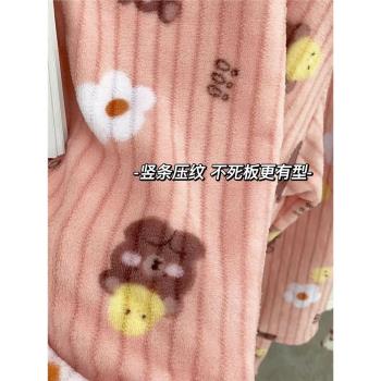 新款冬季套裝2022睡衣圓領寬松瘦長袖法蘭絨女士兩件套