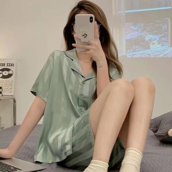 少女短袖開衫冰絲涼感加肥睡衣