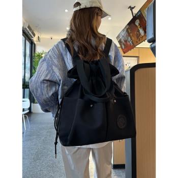 束口雙肩包大容量女多功能旅行揹包單肩托特包包小眾設計感媽咪包