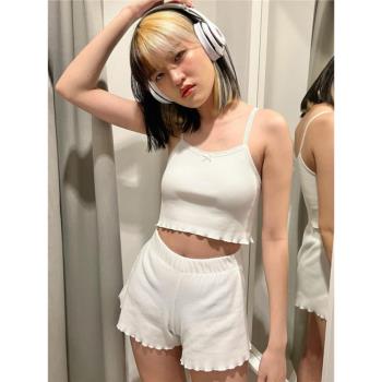 睡衣女士夏季薄款純棉吊帶性感無袖短褲夏背心套裝蕾絲家居服學生