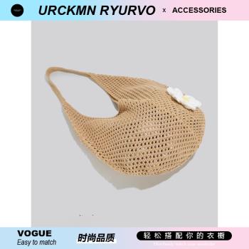 UR夏季慵懶編織大包包女2025新款網紅流行百搭托特包大容量沙灘包