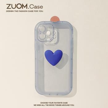 zuom 防摔立體愛心粉藍15適用ip14蘋果13的手機殼12promax透明女款iPhone11矽膠保護套軟殼xr女8p鏡頭全包76s