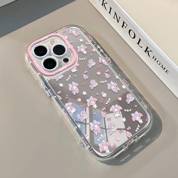 滿屏美樂蒂適用iPhone16鏡面手機殼蘋果15promax可愛卡通14三麗鷗13/12奶油鏡子11pro補妝xsmax矽膠xs/xr女