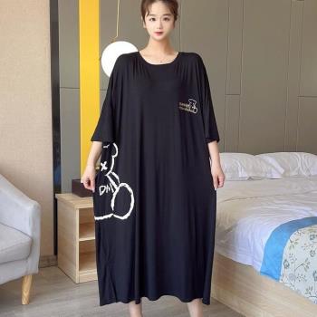 胖妹妹2-300斤超大碼加長睡裙女夏季薄款短袖睡衣寬松家居服ins潮