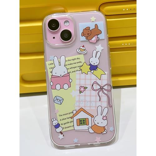 ins風可愛手帳風小兔子適用于蘋果13/14/15/16proMax趣味少女手機軟殼iPhone11/12MINI透明16plus