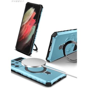適用三星s21Ultra護鏡支架手機殼s21Plus四角氣囊防摔Magsafe磁吸充電保護套