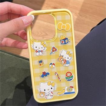 奶黃凱蒂適用於蘋果15pro手機殼14二合一IPHONE12pro氣質13promax犀牛盾個性高級平替平果可愛保護防摔保護套