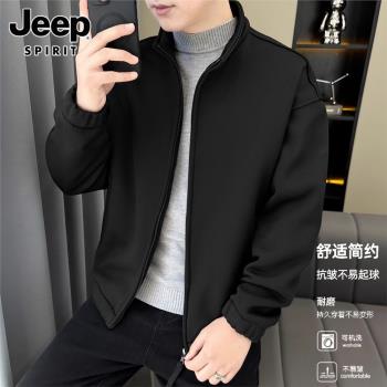 JEEP SPIRIT男士外套春秋季一體絨休閑上衣2025年新款立領夾克男