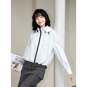 短款三防沖鋒衣2024年秋款防風防水寬松休閑夾克戶外短外套女風衣