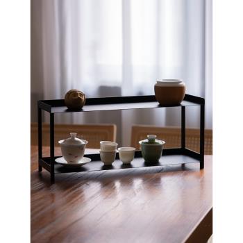 鐵藝雙層壺架茶具收納架博古架紫砂壺擺放架茶壺茶杯架茶棚置物架