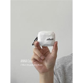 極簡小眾純白色英文Hello耳機套適用Airpods pro保護套蘋果3代藍牙無線耳機套Airpods1/2代新款防摔軟殼