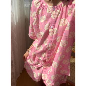 ins韓版可愛卡通印花睡衣女夏款新款短袖短褲家居服大碼套裝外穿