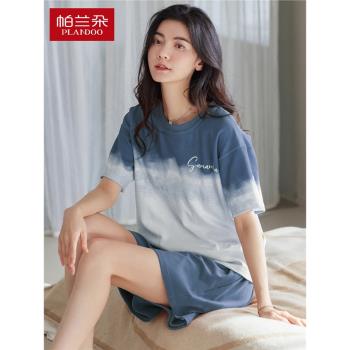 帕蘭朵睡衣女夏季純棉短袖短褲薄款100%全棉家居服套裝夏天可外穿