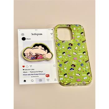 日系動漫卡通小新家族搖搖樂支架適用蘋果16promax手機殼iphone15新款14pro女款13