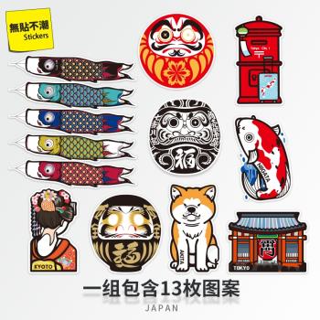 日系招財貓吉祥物雷門貼畫卡通行李箱貼紙筆記本冰箱旅行箱貼防水
