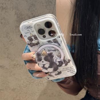 小邊牧狗狗磁吸支架殼適用三星s24ultra手機殼S20fe/Note20/A53/A55/A54/S10矽膠9可愛S22創意S23FE軟殼S21+
