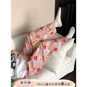 馨幫幫Homedress 田園風彩色格紋睡褲女春夏季寬松可外穿家居長褲