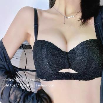 半杯純色聚攏內衣a杯平胸少女夏季顯大無肩帶上託防下垂無鋼圈bra