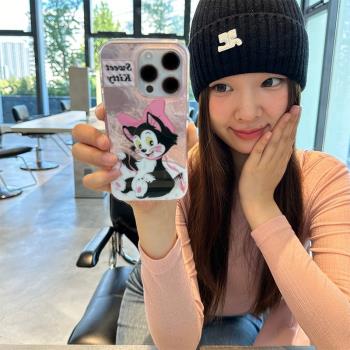 適用於蘋果16promax手機殼iphone15/8蝴蝶貓咪iphone11/12簡約個性iphonex可愛iphone14/7網紅羽紗女款小眾可