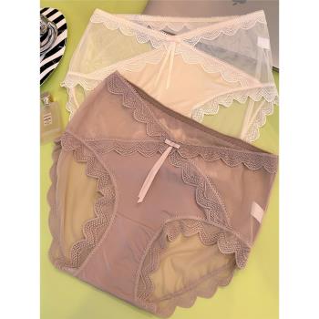 胖MM大碼性感柔軟網紗內褲女200斤棉襠法式少女彈力舒適三角短褲
