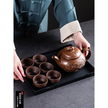 宜興紫砂壺茶壺家用大容量泡茶壺過濾朱泥陶瓷單壺養生壺功夫茶具