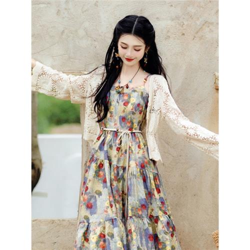 杏色春夏新款太陽花防嗮針織開衫小外套短款修身空調罩衫鏤空上衣