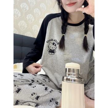 ins可愛印花女T恤家居服長袖睡衣