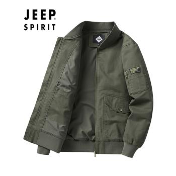 JEEP吉普工裝純棉春秋外套男士多口袋飛行員夾克MA1棒球服上衣潮
