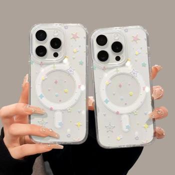 【帶相機按鍵款】ins日韓新款星星適用iPhone16promax手機殼15plus蘋果創意14pro防摔13簡約12透明亞克力殼11