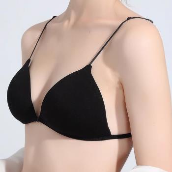 美背內衣女夏薄款法式純欲小胸聚攏細帶性感前扣無鋼圈三角杯文胸