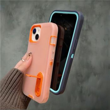 高出螢幕適用蘋果15手機殼新款14三合一iPhone13promax雙層mini加厚12pro防塵塞11支架pmax全包防摔矽膠套pm