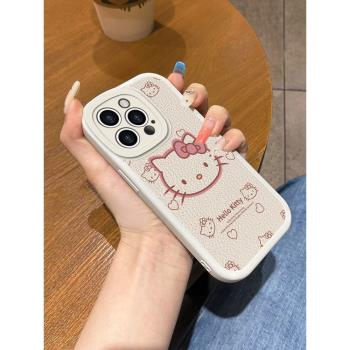 適用於蘋果14promax手機殼新款14plus秋冬13pro軟矽膠12卡通貓咪iPhone11小羊皮7/8p高階se3防摔6sp全包xs/xr