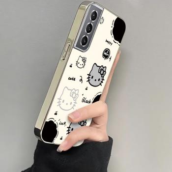 適用於三星S21手機殼SamsungS21PLUS鏤空KT貓女款s21ultra可愛卡通新款電鍍透明矽膠ins風手機殼全包防摔軟殼