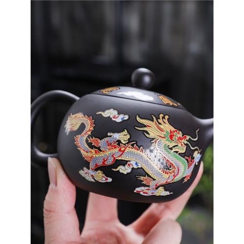 變色】原礦紫砂龍鳳呈祥西施壺情侶對杯仿古喝茶杯禮品紫砂壺|茶壺