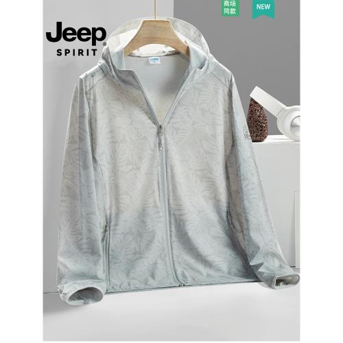JEEP SPIRIT冰絲防曬衣女夏季楓葉迷彩透氣戶外釣魚薄紗外套男士