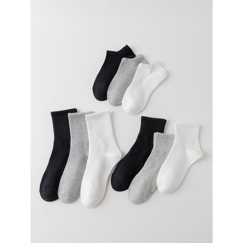 簡約純色棉襪中筒襪透氣男襪白襪子女襪百搭學生情侶運動短筒船襪