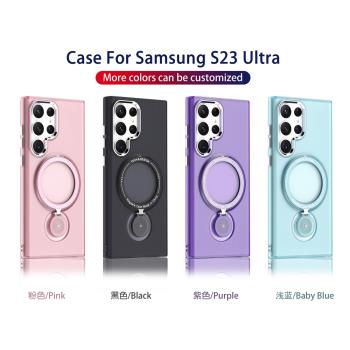 適用三星Galaxy S25Ultra手機殼360度旋轉支架S24Ultra親膚感MagSafe無線充電日韓s23uitra保護套s5+潮牌