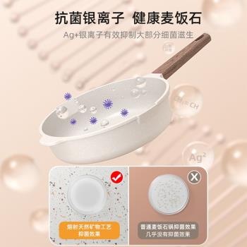 麥飯石平底不粘鍋家用炒菜鍋電磁爐燃氣灶專用牛排煎蛋油炸神器