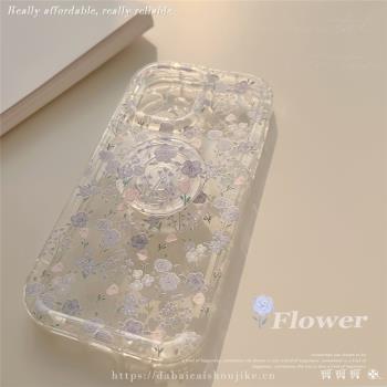 藝術藍色小碎花適用蘋果14手機殼iphone13promax新款12女11支架創意ins風14pro全包防摔高階感12pro保護套軟