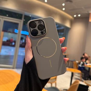 簡約磁吸無線充電適用iPhone16promax手機殼鈦灰色蘋果15plus保護套新款膚感14pm高階感13pm細圈自帶鏡頭膜