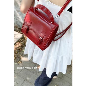 韓國手提紅色女式學院風雙肩包