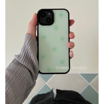 韓國ins小眾清新簡約水綠星芒黑邊軟殼適用iphone16promax/15pro蘋果13/12/11全包14pro手機保護套