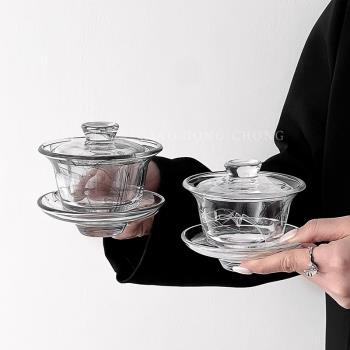 水墨琉璃功夫茶具套裝中國風家用玻璃茶杯喝茶個人專用小茶杯子