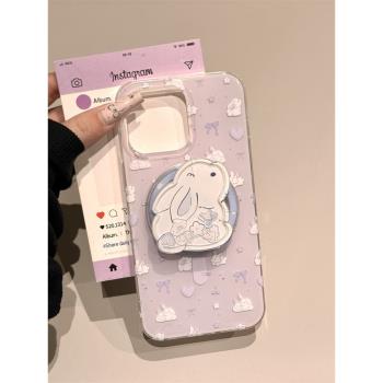 日韓蝴蝶結兔子磁吸支架適用iphone16promax手機殼蘋果13新款14雙層15少女款16卡通15promax防摔15pro手機套