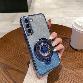 三星S21手機殼新款閃粉時尚適用GalaxyS21+高階旋轉陀螺磁吸支架S21Ultra全包創意超薄S21FE奢華女防摔保護套