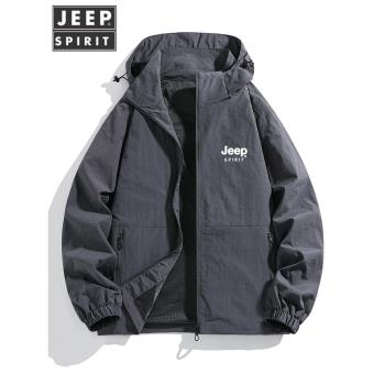 JEEP男士外套春秋2025新款夾克連帽高階感沖鋒衣大碼商務休閑男裝