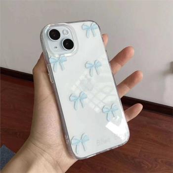 個性創意ins風小清新藍色蝴蝶結適用iPhone16promax手機殼15/14plus軟殼小眾12潮流蘋果11promax保護套xsmax