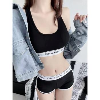 CaKalmx女士內衣套裝棉背心無鋼圈文胸運動透氣性感外穿瑜伽短褲