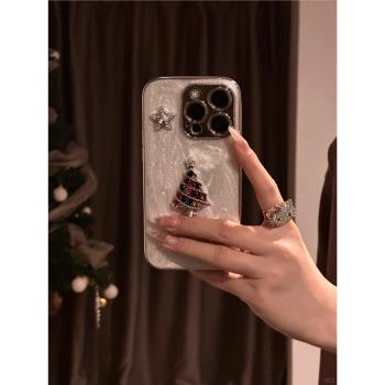韓系ins立體聖誕樹星星適用蘋果16手機殼冷淡風iPhone13promax女15pro簡約16promax新款12防摔14pro高階硬殼