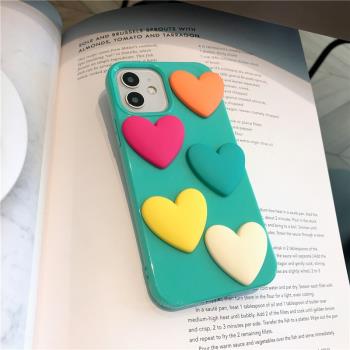 iphone12promax手機殼愛心立體彩色潮牌矽膠薄荷綠iphone11保護套